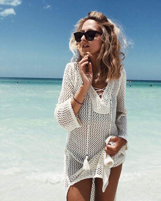 F4736-1 Womens Fashion Swimwear Crochet Tunic Cover Up Beach Dress